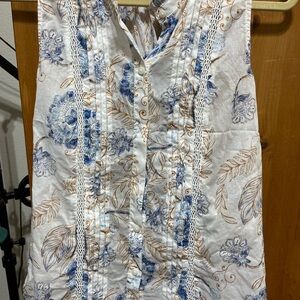 a.n.a Cream Pleated Blouse with Mandarin Collar